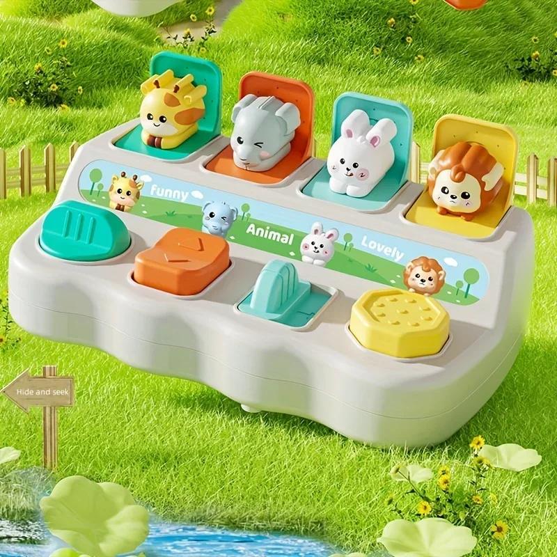 

Montessori Pop-Up Animal Toy - Interactive Learning & Play Box For Toddlers, Enhances Logic & Motor Skills (Button Colors Vary) Cartoon/cartoon різнокольоровий