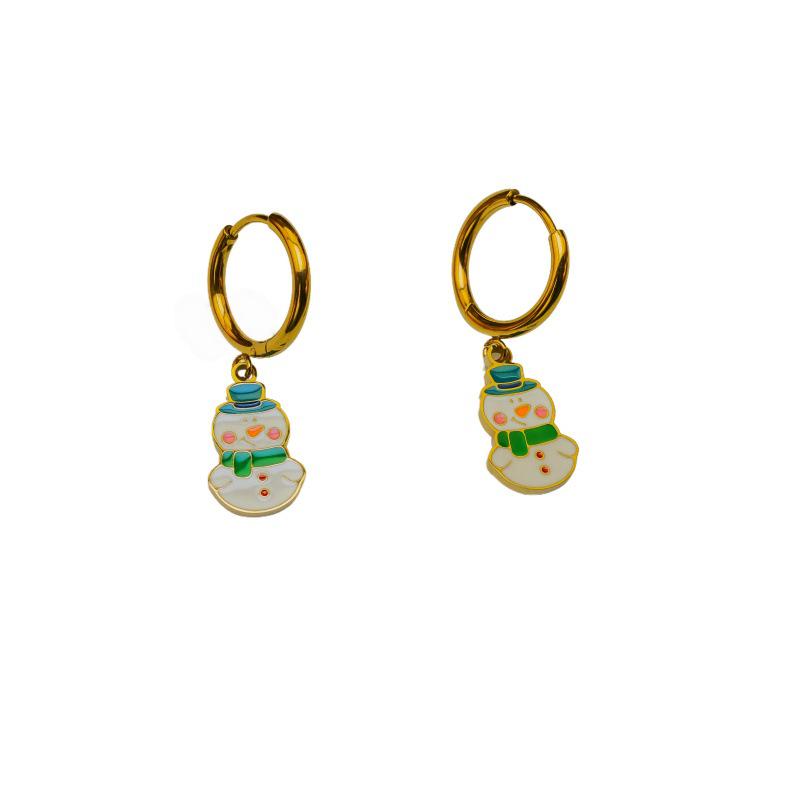 New Fashion Christmas Earrings: Creative Snowman & Tree Design In Stainless Steel