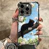 Black Cat Aesthetic Pattern Plating Phone Case For Iphone 16 17 Pro Max Air 16E 14 15 Plus 12 13 Mini Anti-Fall Airabag Cover
