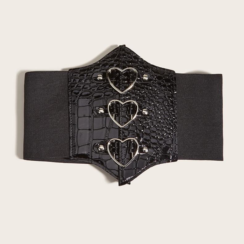 

Magnetic Shaped Heart Buckle Waist Belt Elastic Waistband And Synthetic Leather