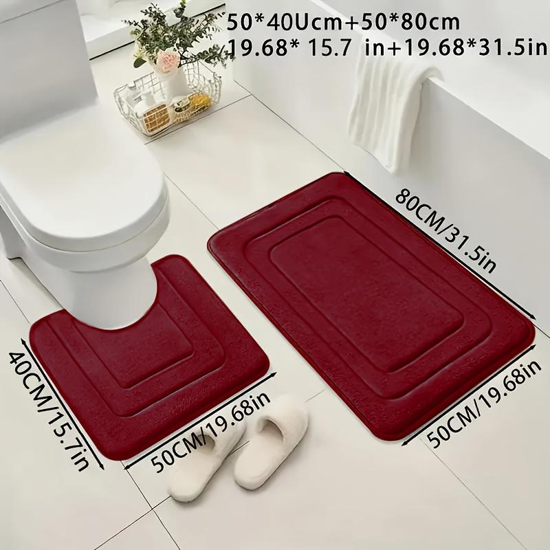 2pcs Coral Fleece Bathroom Rug Set - Comfortable Standing Mat U-Shaped Toilet Mat, Non-Slip Mat, Thickened, Quick-Drying, Comfortable Standing Mat