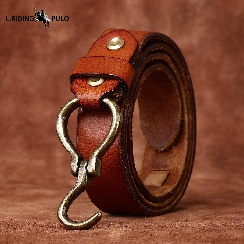 Thickened Vegetable Tanned Cowhide Belt Men's Genuine Leather Copper Hook Retro Personality Trendy Trouser Belt