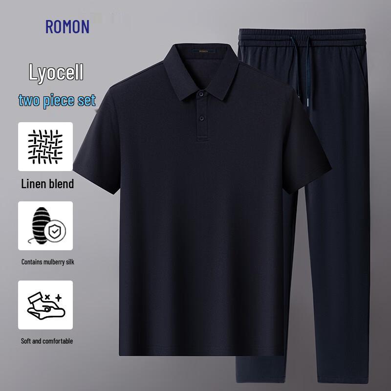 Romons Men s Lyocell Linen Silk Blend Casual Two-Piece Set XL