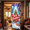 Fluorescent Christmas Door Cover 71x35 Inch Glow In The Dark Door Banner with Santa Tree Gift Box for Winter Front Door Party Wall Decor