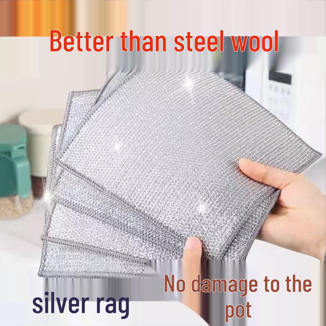 Double-Sided Silver Dishwashing Cloth - Non-Stick Oil-Resistant Steel Wire Rag. 20x20cm