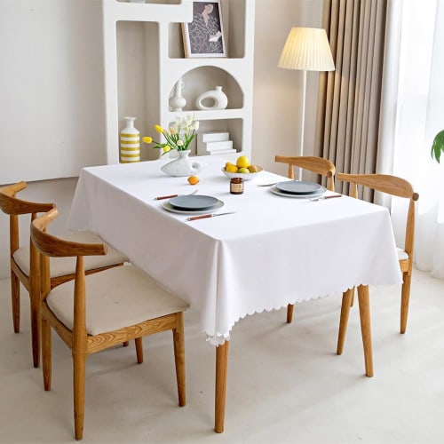 Forhomelife Beyaz Masa Örtüsü, Düz Renk, Basit Dikdörtgen Masa Örtüsü, 135x180cm, Yıkanabilir, Hızlı Kuruyan, Kalın, Isıya Dayanıklı