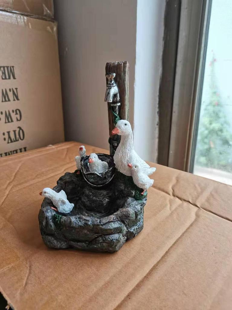 Resin Duck & Squirrel Solar Garden Water Feature Statue