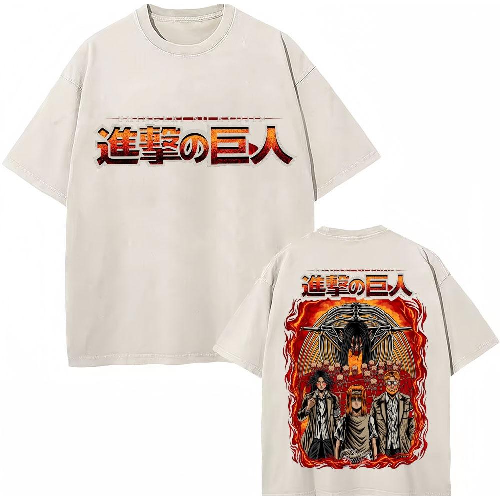 Washed Anime Attack on Titan T-shirt Shingeki No Kyojin Levi Ackerman Vintage Short Sleeve Men Women Cotton Loose T Shirts Gifts