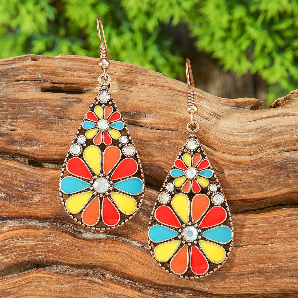 Vintage Bohemian Vacation Style Female Earrings Fashion Ethnic Unique Drop Oil Colorful Geometric Dangle Earrings Female Jewelry