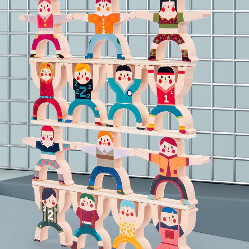 Wooden Building Character Blocks Balanced Stacking Children Toy Set For Learning