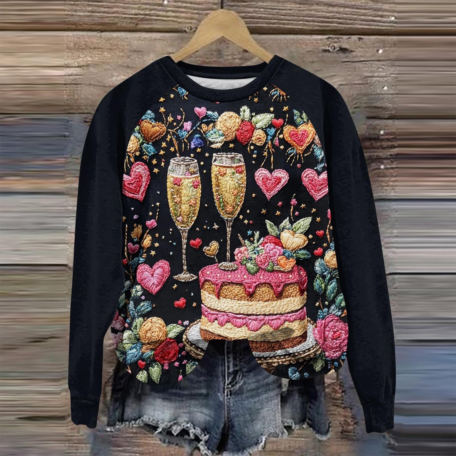 

Женская повседневная мода с графическим принтом, винтажный повседневный принт, длинный рукав, О-образный вырез, пуловер, топ, блузка XL розовый