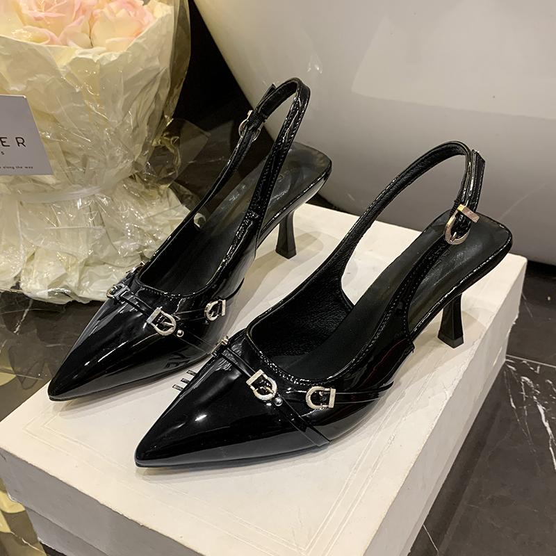 Fashion 2025 Summer New Fashion Women's Sandals Pointed Toe High Heels Sandals Bow Comfortable Patent Leather Women's Shoes Sandalias