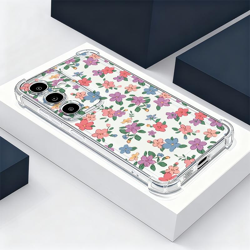Blue Purple Flower Case For Samsung Galaxy S26 S25 S24 Ultra S23 S22 Plus S21 FE A54 A15 A25 A35 A55 A16 A26 A36 A56 A17 A37 A57 5G Clear Soft Cover