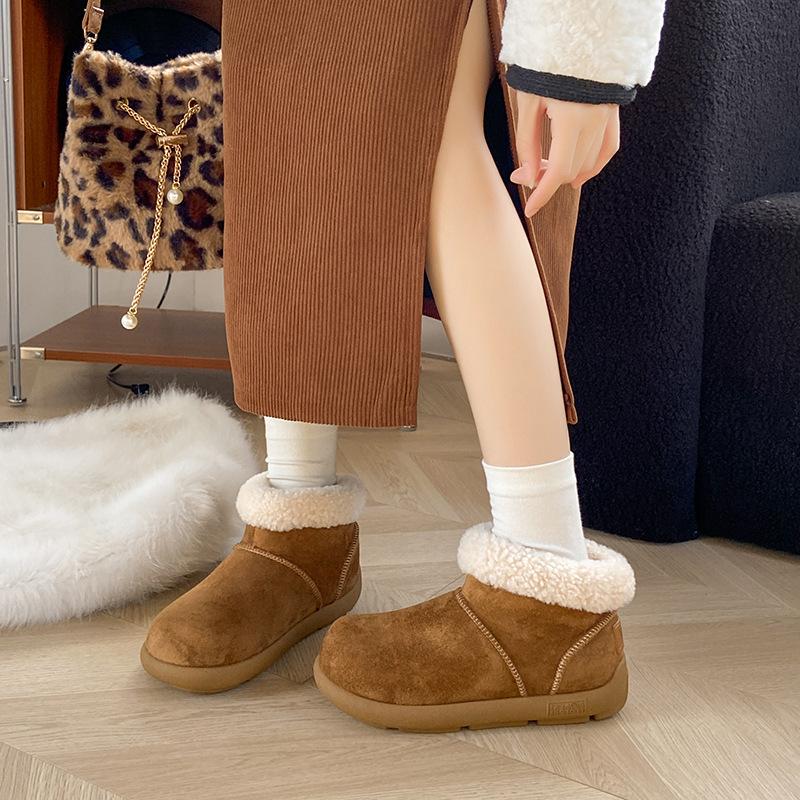 Women's Plus Size Soft-Sole Height-Enhancing Warm Winter Fur-Lined Ski Boots with Plush Lining Short Boots for Outdoor Sports and Cotton Boots