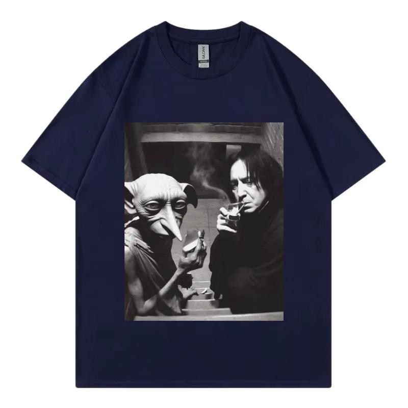 Funny Wizard Fairy with Swirling Smoke and Snape In The Same Frame Picture Tshirt Fashionable Retro Shortsleeved