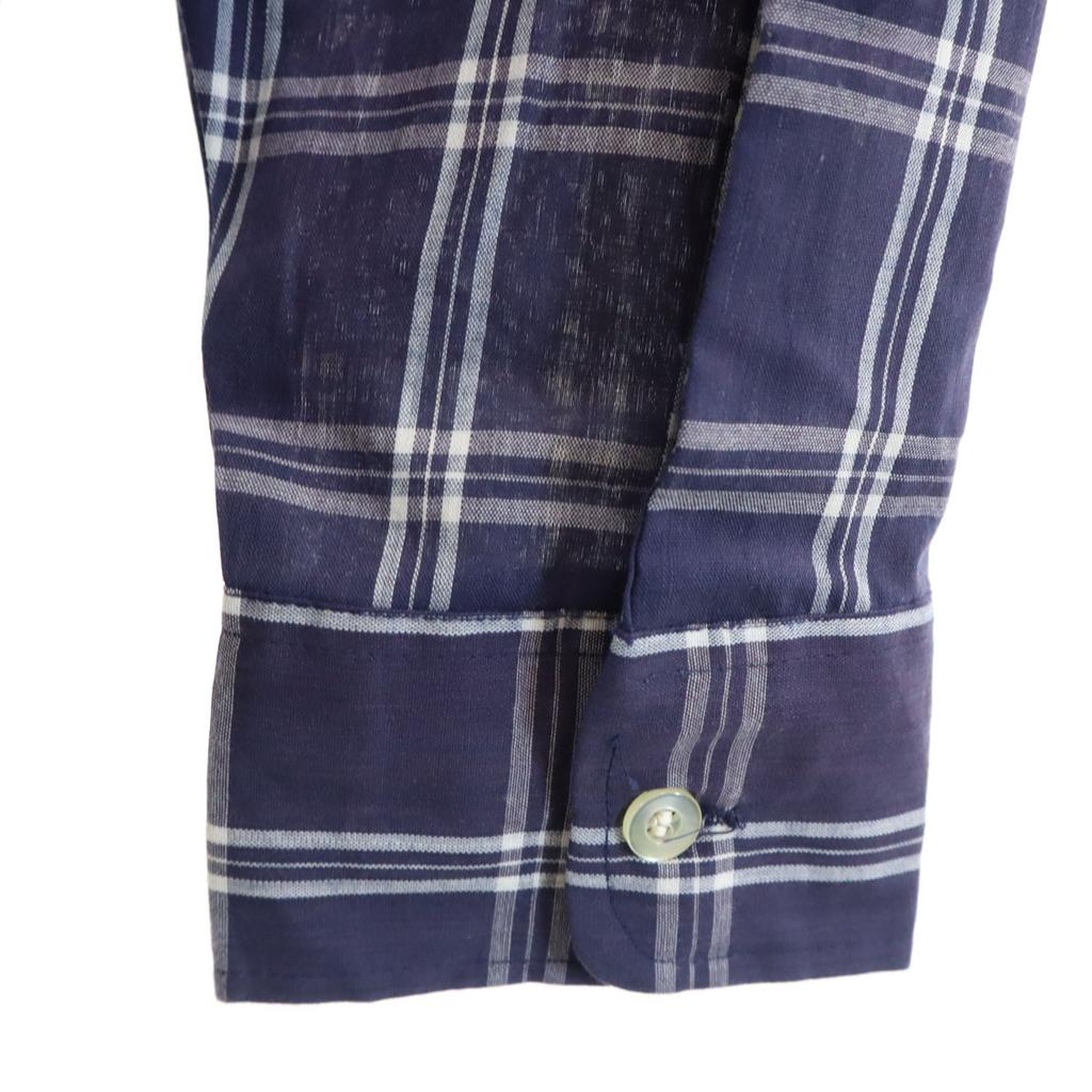 WILSHIRE 70s vintage Check Pattern Long sleeve shirt M Navy Men's Used