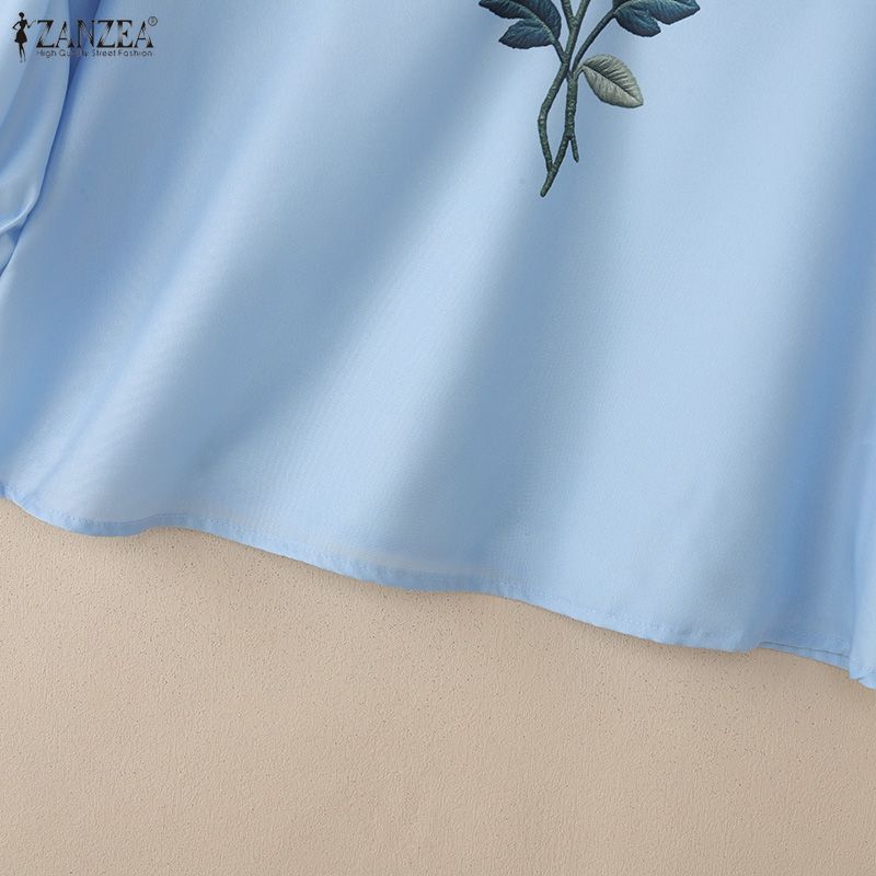 ZANZEA Blusa holgada informal con cuello redondo y manga 3/4 con estampado floral para mujer