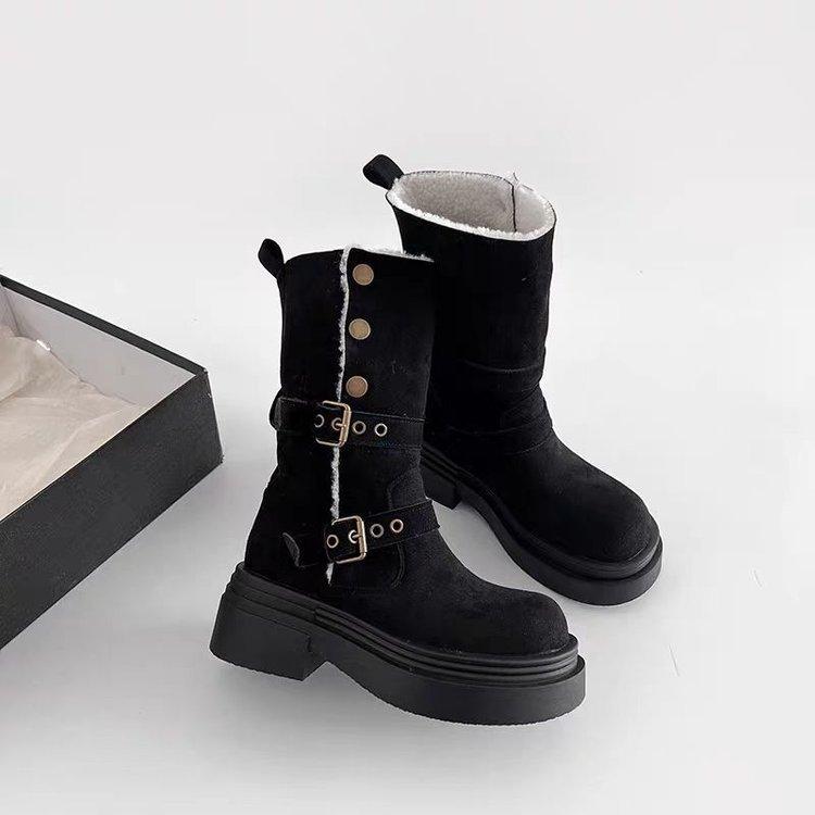 British American thick-soled Martin velvet women's snow boots retro 2025 new winter long tube heightening Martin boots