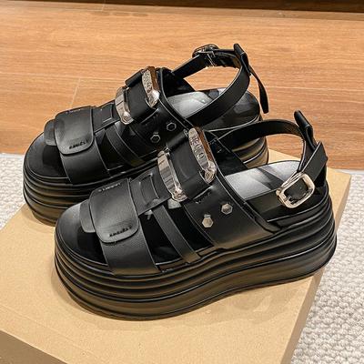 Fashion High Platform Sandals Women New 2024 Summer Breathable 8CM High Heels Ladies Leather Sneakers Chunky Slippers Sandalias Mujer