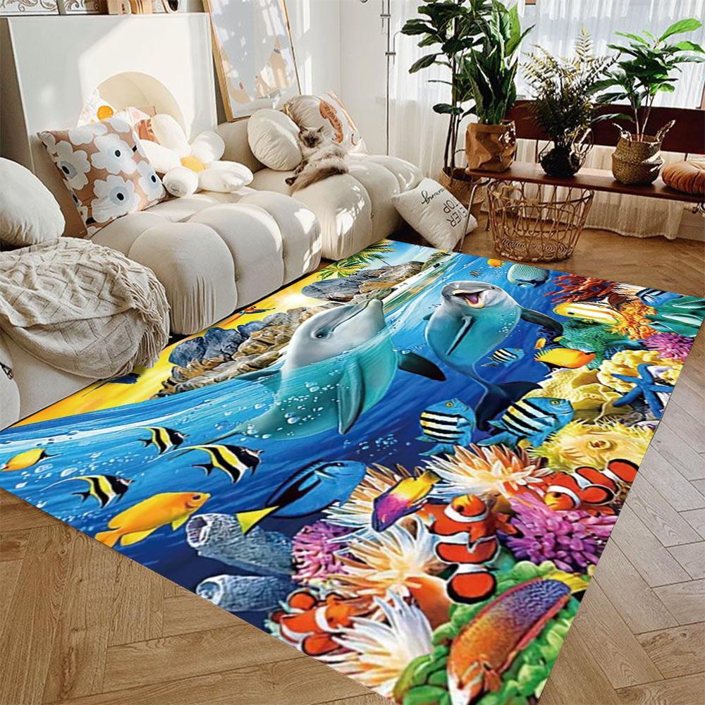 

Большой ковер с двойной сценой на морскую тематику, пляжный закат и подводный мир, для гостиной, спальни, уникальный декор, ковер, украшение дома, коврик 40X60CM