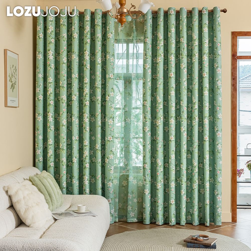 1PC LOZUJOJU Rural Style Summer Green Flower Printed Curtainsh Full Blackout Curtains for Bedroom Living Room Balcony Window for Home Decor