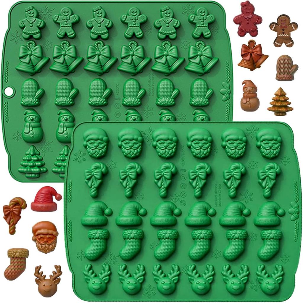 Christmas Candy Molds, 2 Pcs 30 Cavity Christmas Gummy Molds, Silicone Christmas Chocolate Molds, Red & Green