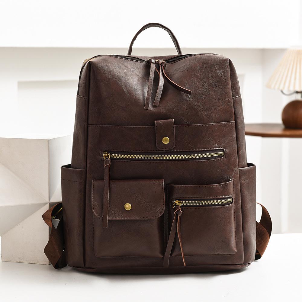 Schoolbag Women's Backpack Multi-pocket 1011 New PU Business Bag Commuter Multifunctional Backpack Portable Oblique Span Bag
