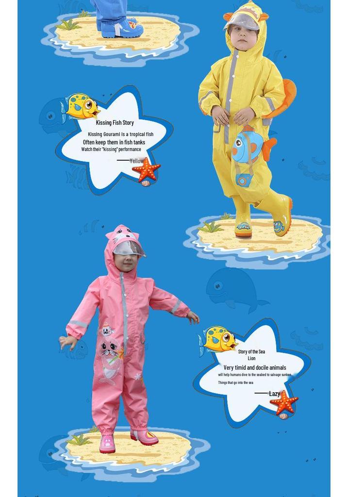Children's Waterproof Footed Raincoat & Pants Set for Toddlers and Kindergarten Boys & Girls