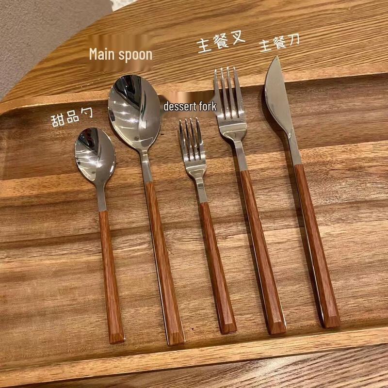 Lantuan Imitation Wood Handle Stainless Steel Steak Cutlery Set - 10-Pack