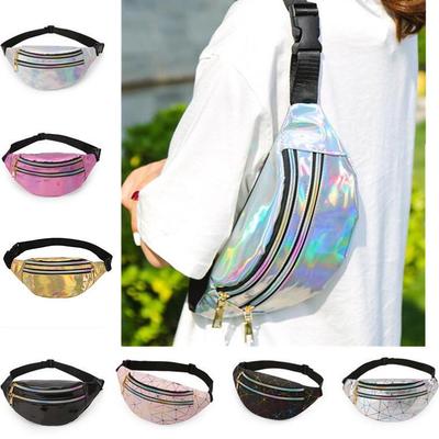 1Pc PU Leather Geometric Pattern Chest Bags for Girls Boys Laser Waterproof Sports Waist Pack Pocket Crossbody Bags