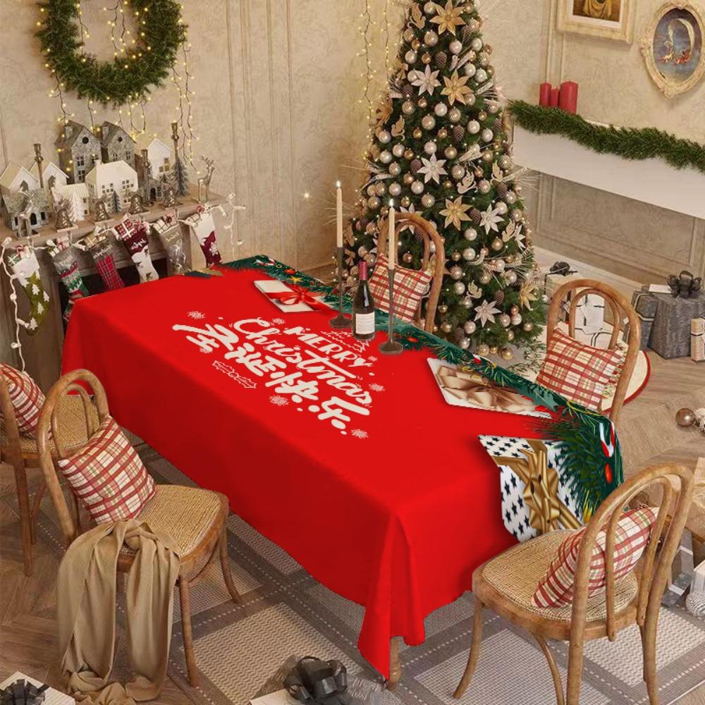 Christmas Tablecloth Red Festive Decor for Living Room Dining Table Rectangular Holiday Atmosphere