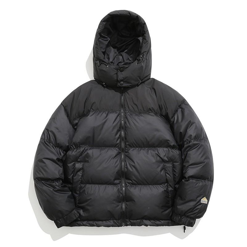 Unisex Winter Down Jacket With Detachable Hood Japanese Style Patchwork Design 90% White Duck Windproof Warm