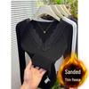 2025 Women's Black V-neck Lace Top: Versatile, Age-Defying, Stylish, Trendy, Regular-Fit