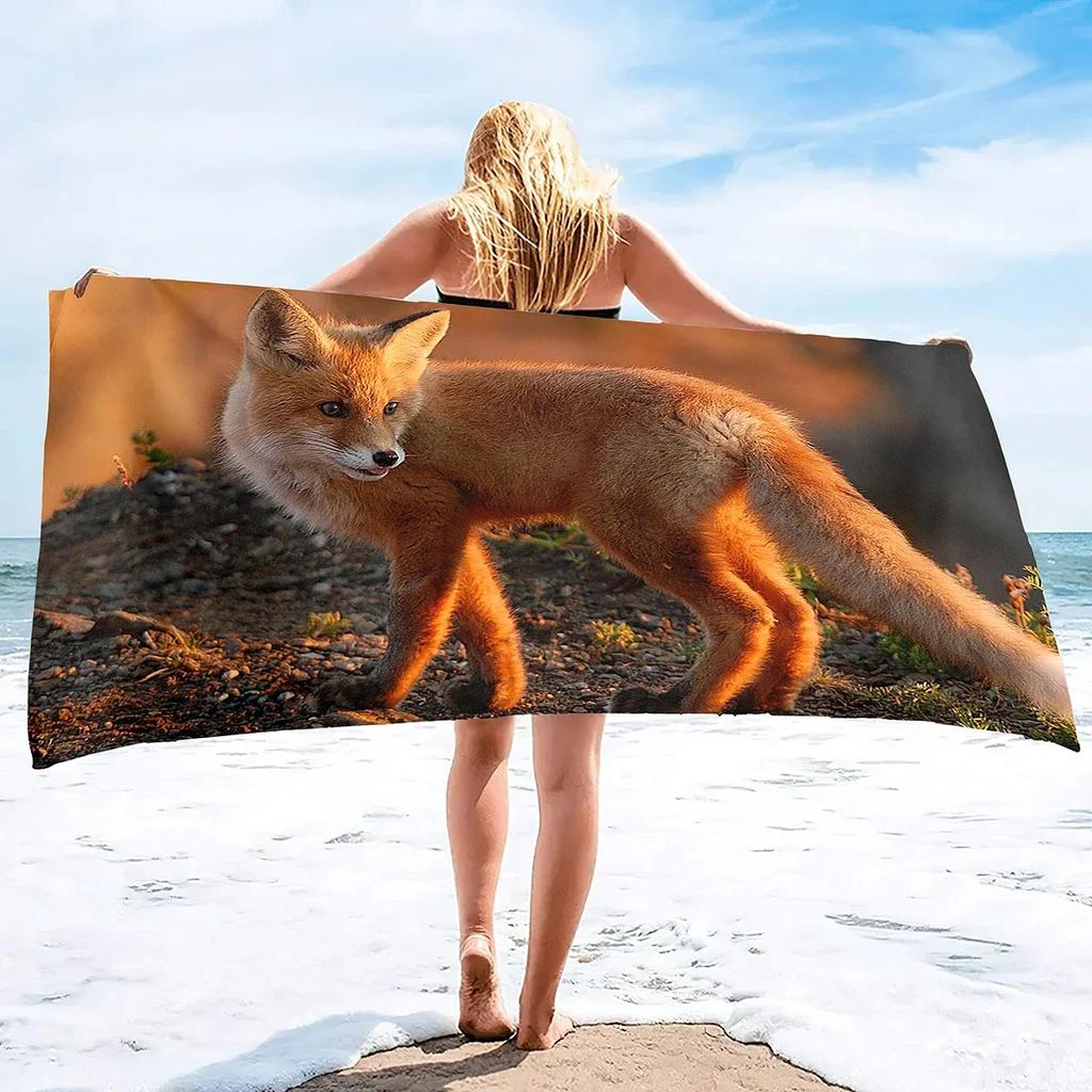 Cute Fox Beach Towel Wild Animal Bath Towels Bathroom Sport Bar Towel for Adult Kids Microfiber Shower Quick Dry Swimming Cover