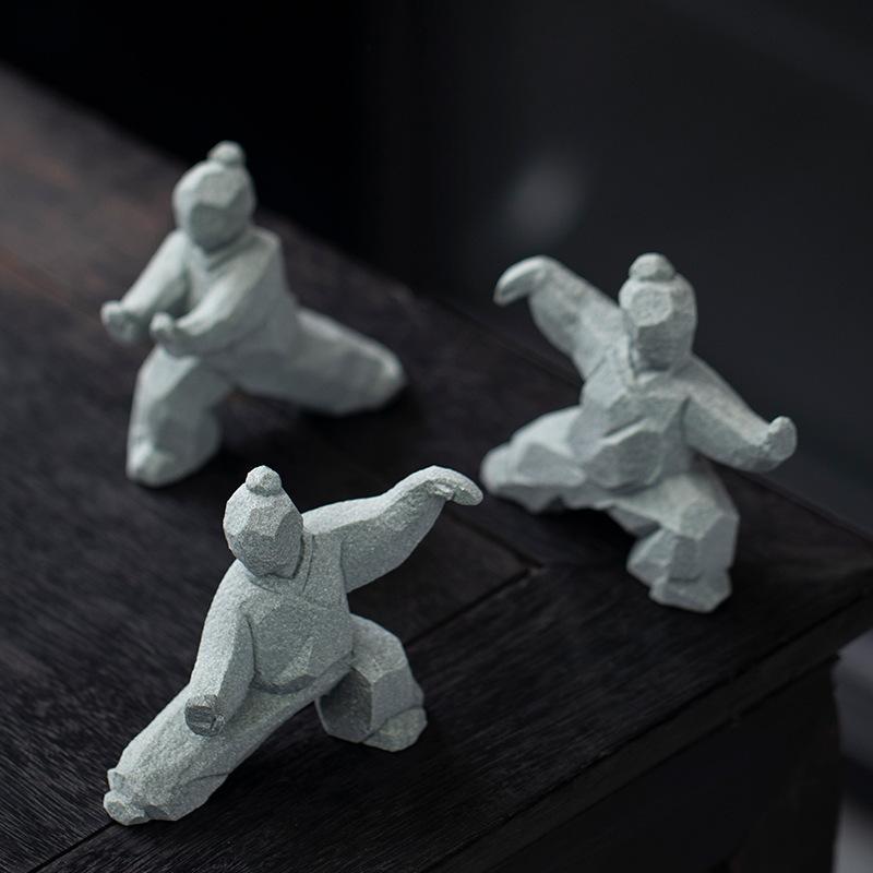 Stone-made New Chinese Martial Arts Figure Tai Chi Kung Fu Home Desktop Tea Table Creative Ornaments Niche Decoration Crafts