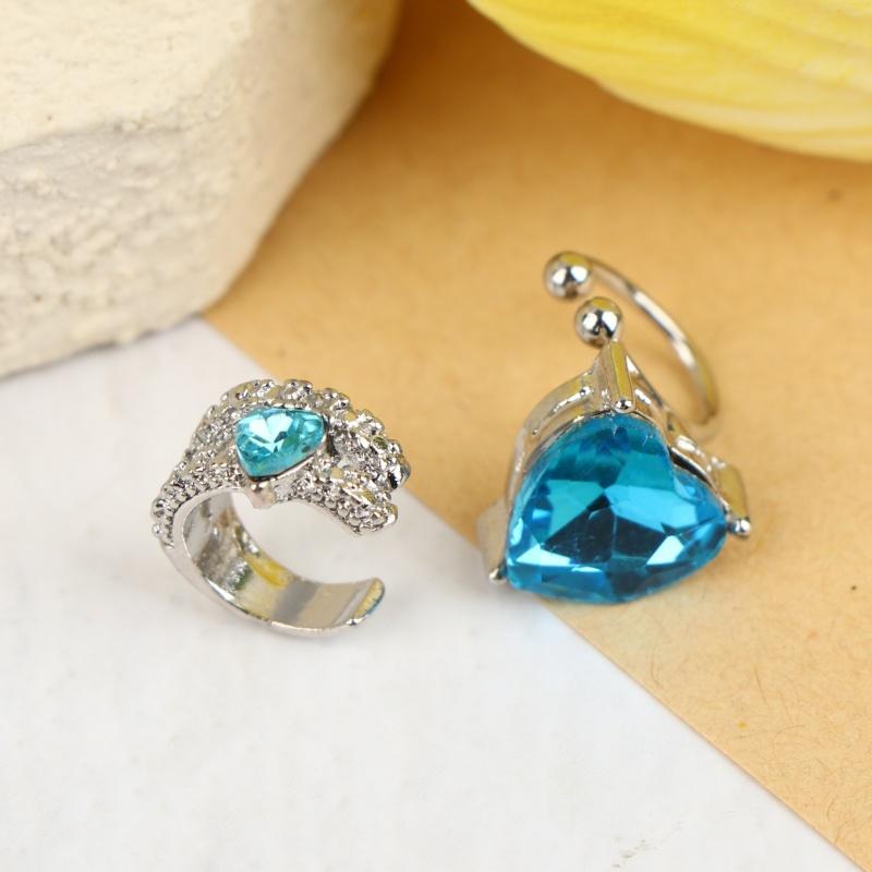 2Pcs Fake Piercing Clip Earrings Delicate Blue Heart Zircon Buckle Ear Cuff Cartilage Ear For Women  Jewelry Gift