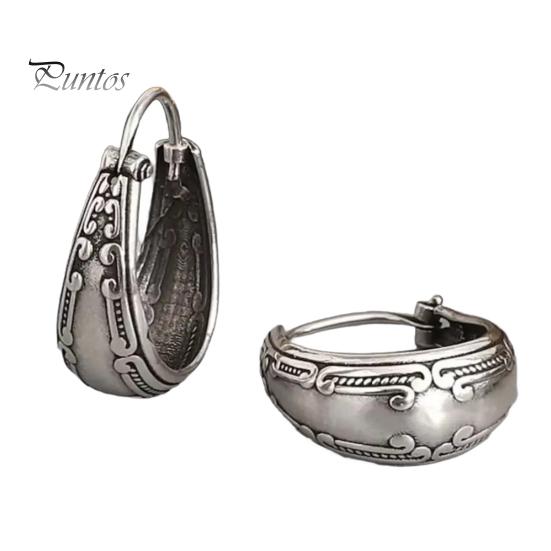 

1 пара женских этнических серег, винтажные гравированные серьги-кольца в форме буквы С из полированного сплава, легкие серьги-кольца для повседневного свидания, путешествий, висячие серьги серебряный