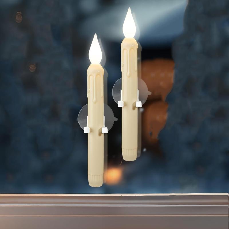 

Flickering Flameless Taper Candles With Sensor Dusk To Dawn LED With Suction Cup Candle Window Decoration