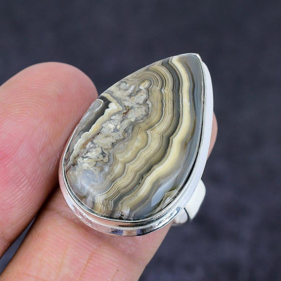 Natural Laguna Lace Agate Gemstone 925 Sterling Silver Jewelry Ring Size 9 M7f43