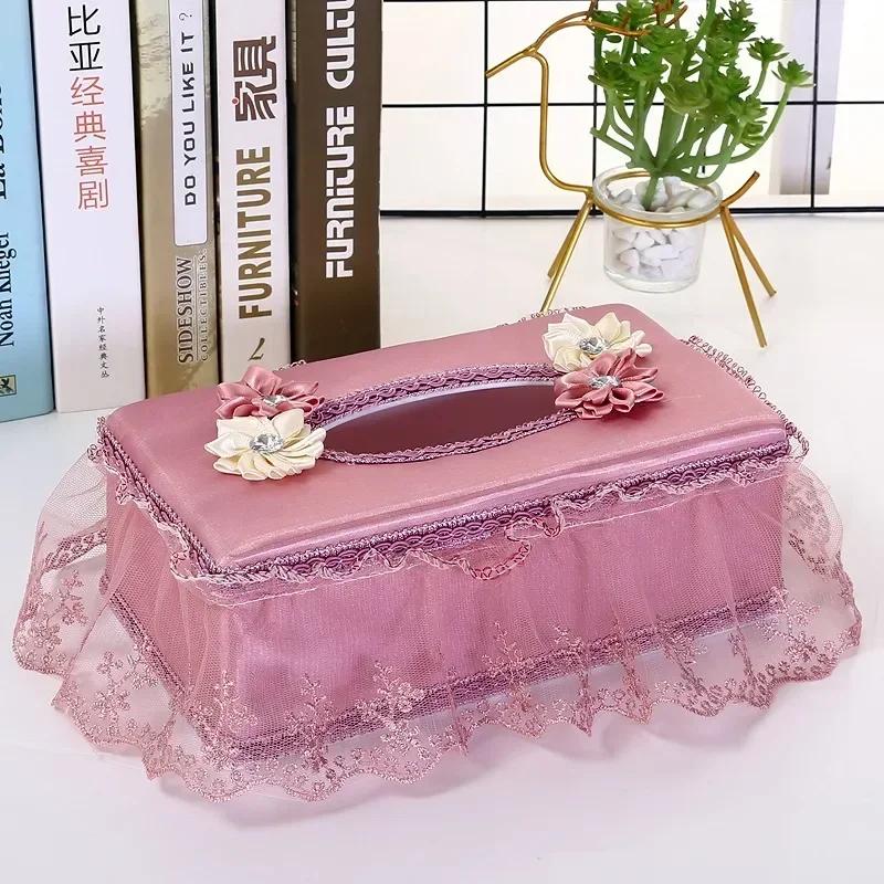 Rectangle Cloth Plastic Tissue Box Home Living Room Dining Table Decorate Lace European Style Originality Tissue Storage Boxes