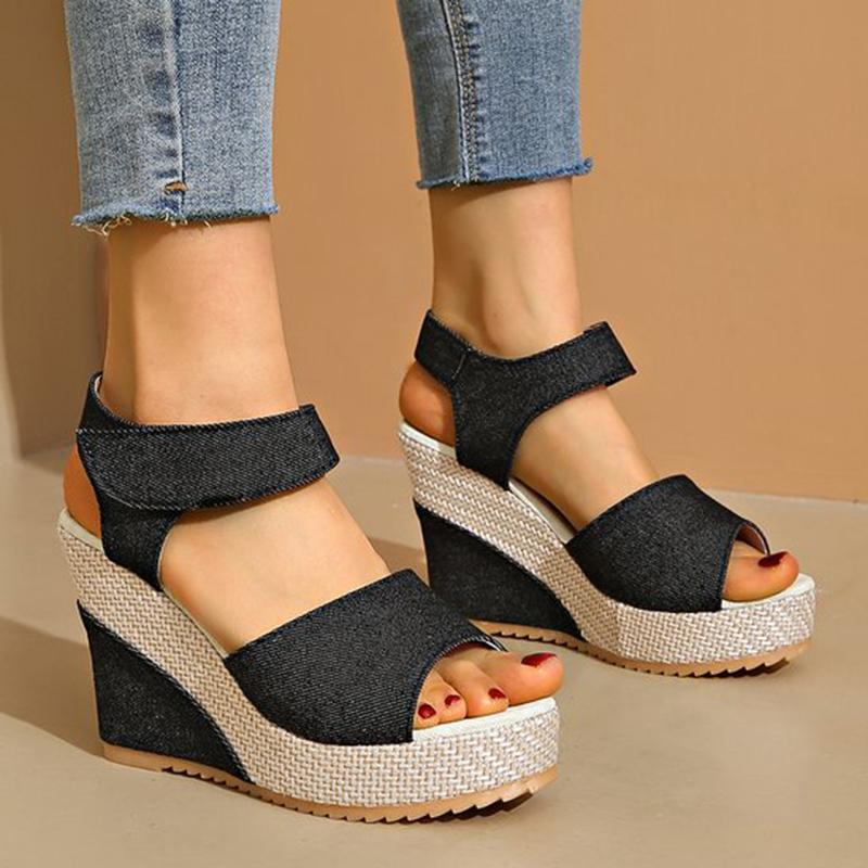 Fashion Fashion Denim Wedge Heeled Sandals Women Summer 2025 Peep Toe Chunky Platform Sandals Woman Thick Sole High Heel Sandalias Mujer