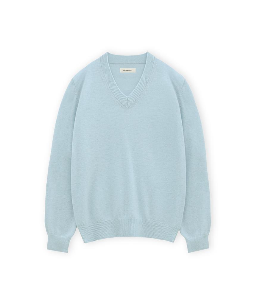 BROWNYARD W Extra Super Fine V-Neck Knit, Light Blue