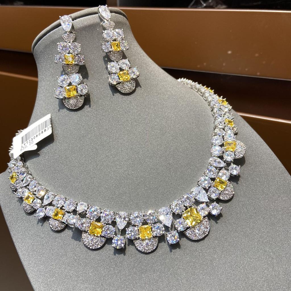 Wih Yellow Diamond Necklace Earrings Luxury Celebrity Temperament Women'S Evening Dress Banquet Jewelry