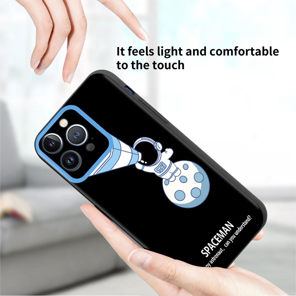 Urocze etui z astronautą dla Apple iPhone 14 11 13 12 Pro 7 XR X XS Max 8 Plus 6 6S 14Pro Czarne Miękkie Etui na Telefon