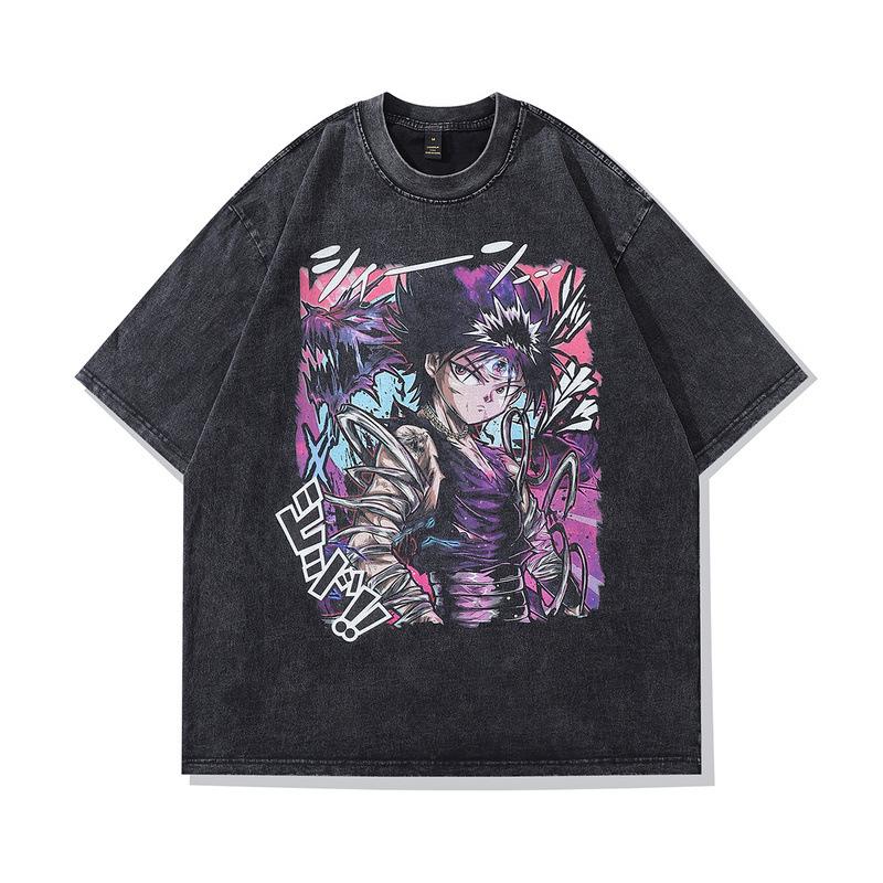 Vintage Street Cartoon Print Oversize Old Short-Sleeved T-Shirt Men'S And Women'S Hip Hop Loose Half-Sleeved Tee Shirt