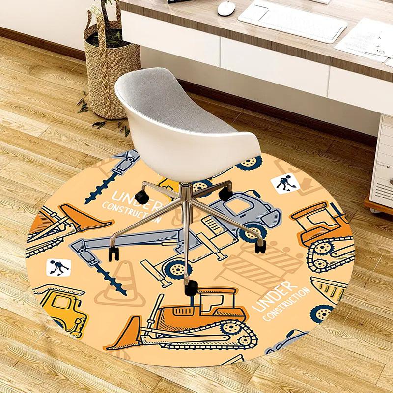 1PC Construction Vehicles Non-Slip Floor Round Carpet, Office, Family, Bedroom, Large Area Rug Indoor Rugs,  Durable Polyester-Z0409