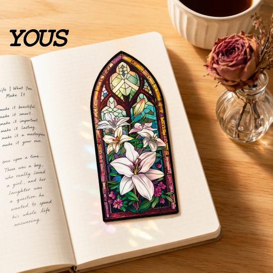 Retro Style Bookmark Stained Glass Flower Bookmark, Floral Acrylic Suncatcher Plant Book Page Marker, Gifts for Bookish, Women Lightweight