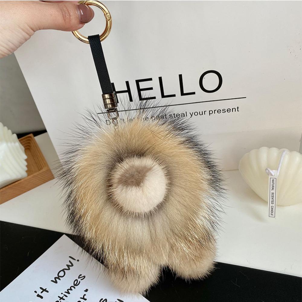 Mink Fur Lion Plush Pendant Long Mane Cute Animal Keychain Kawaii Plush Lion Keychain  Children