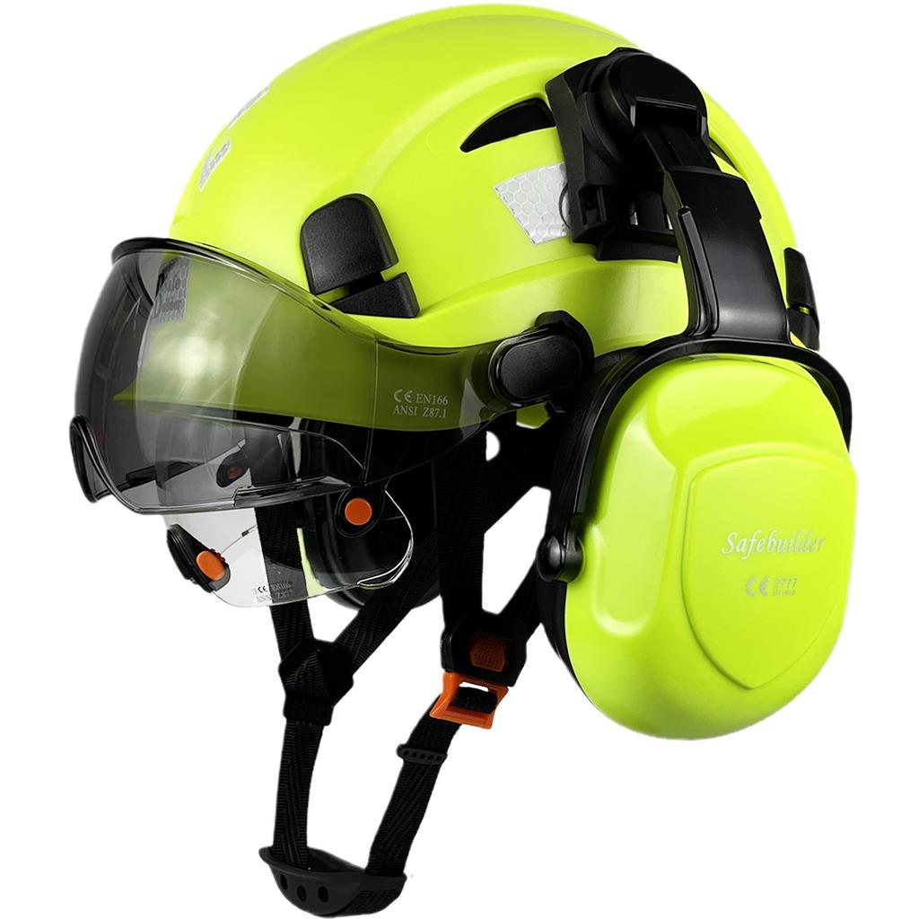 Casco di Sicurezza per Cantiere con Protezione Oculare e Costruzione Antisfondamento, Elmetto, Cuffie Antirumore, Protezione Cranica Protettiva per Cantiere