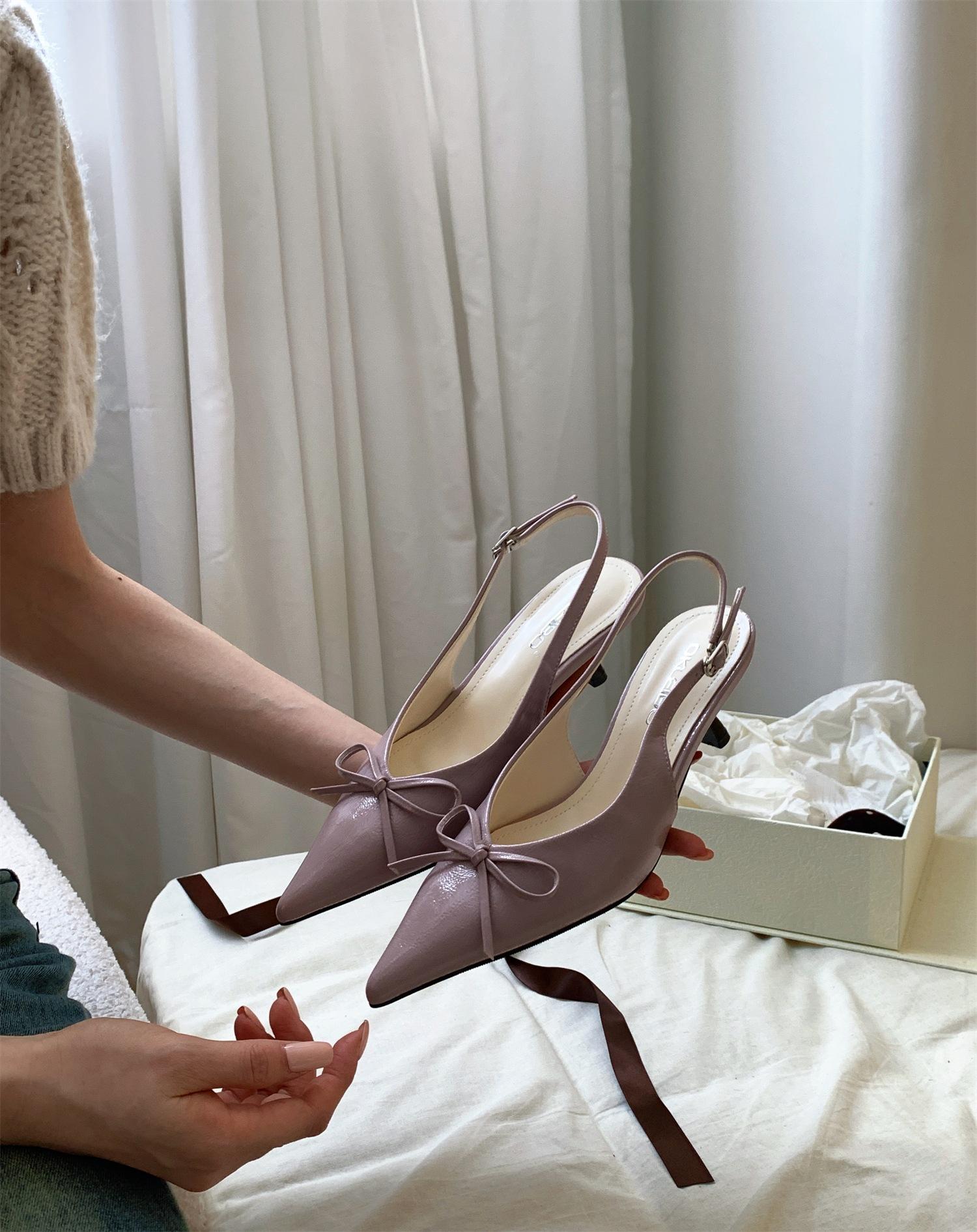 Women s Pointed Toe Thin Heel Open Back Bowknot Summer Sandals - Perfect for Daily Wear 35 фиолетовый
